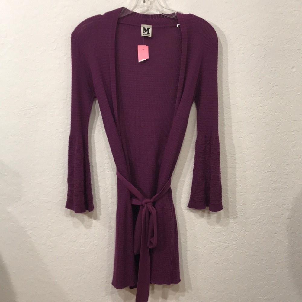 MISSONI open knit long tie waist cardigan thin XS
